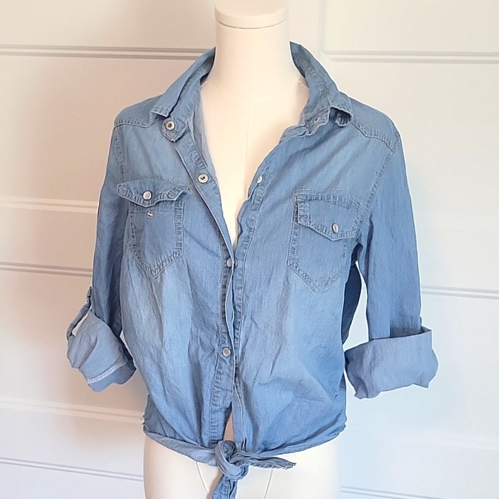 Amazon Light Blue Denim Shirt with Tie Front